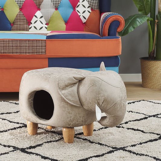 Elephant Footstool With Storage Grey Leather-Like Fabric