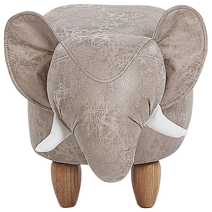 Elephant Footstool With Storage Grey Leather-Like Fabric