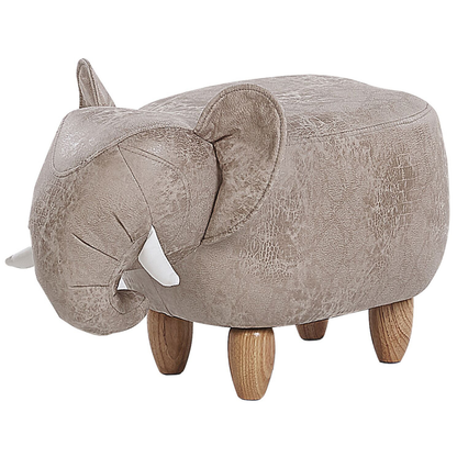 Elephant Footstool With Storage Grey Leather-Like Fabric