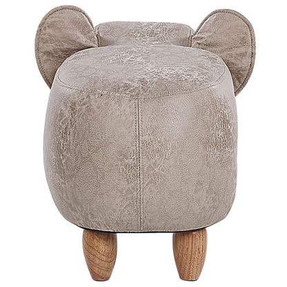 Elephant Footstool With Storage Grey Leather-Like Fabric