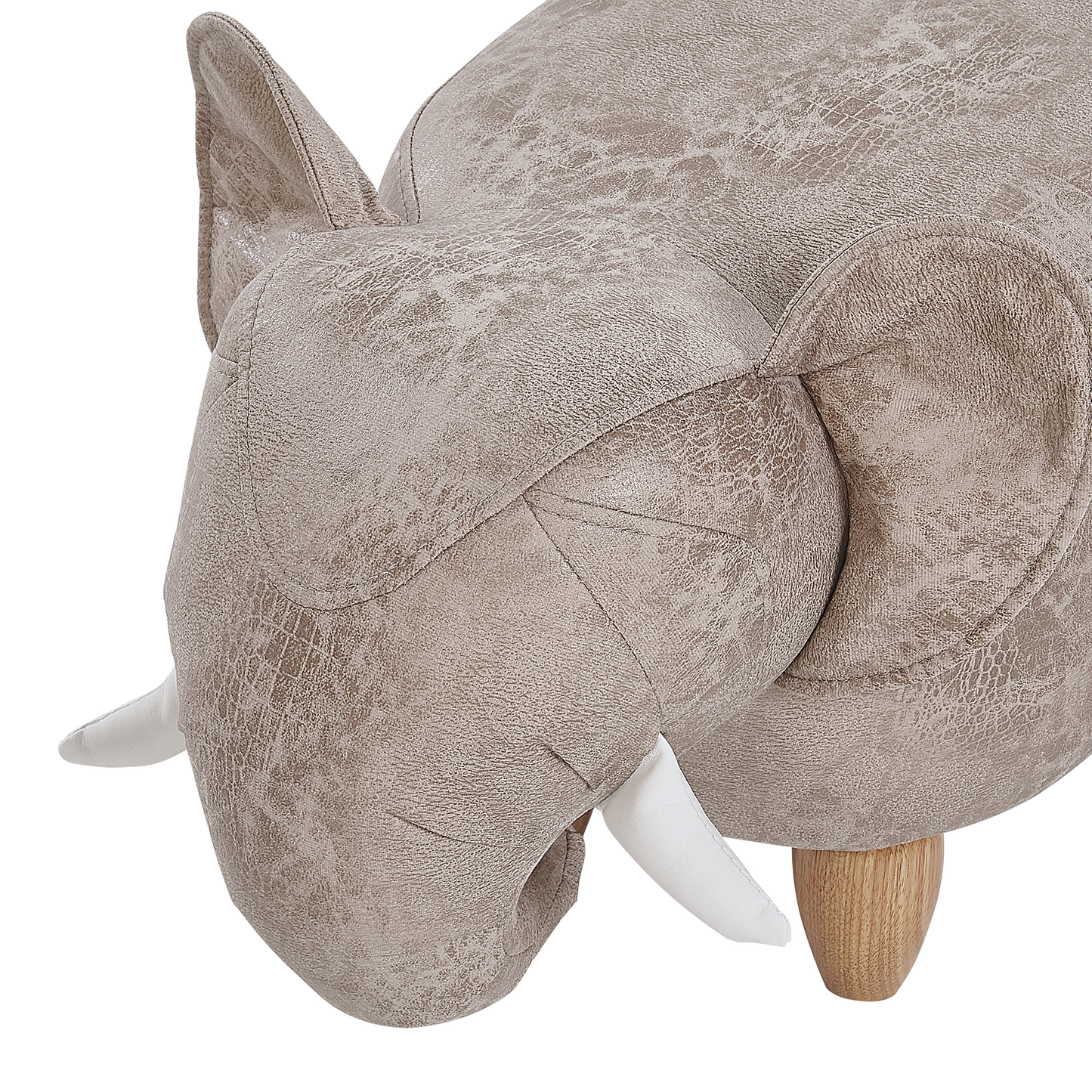 Elephant Footstool With Storage Grey Leather-Like Fabric