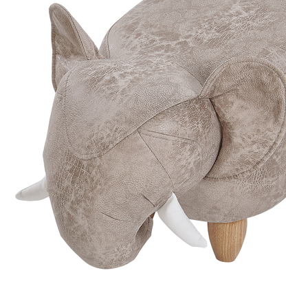 Elephant Footstool With Storage Grey Leather-Like Fabric