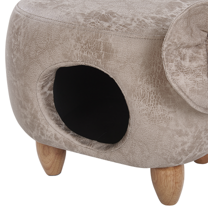 Elephant Footstool With Storage Grey Leather-Like Fabric