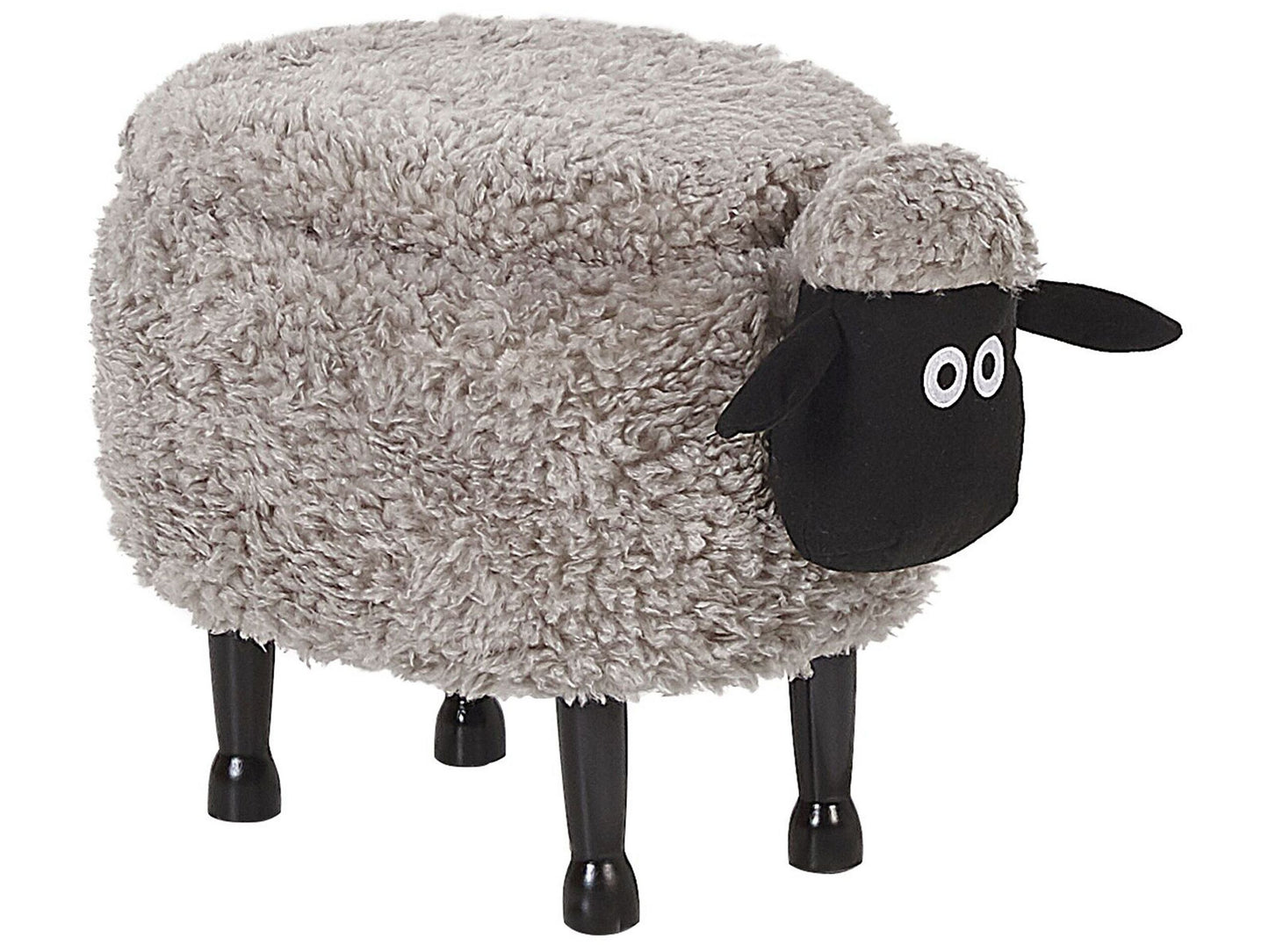 Pasture Pals Kids Grey Faux Fur Animal Stool With Hidden Storage And Sturdy Wooden Legs