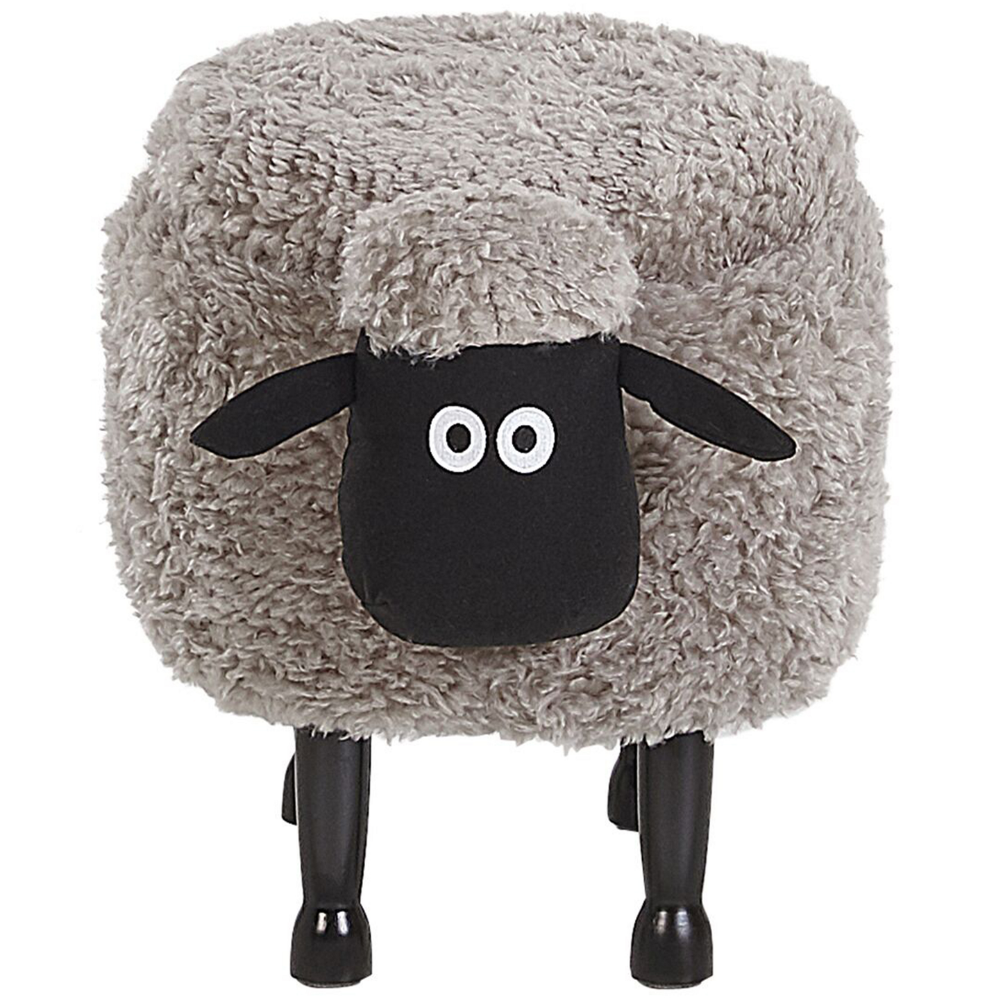 Pasture Pals Kids Grey Faux Fur Animal Stool With Hidden Storage And Sturdy Wooden Legs