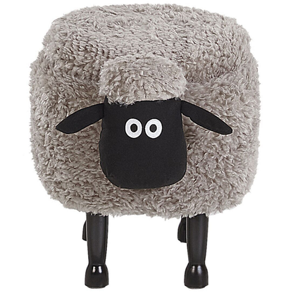 Pasture Pals Kids Grey Faux Fur Animal Stool With Hidden Storage And Sturdy Wooden Legs