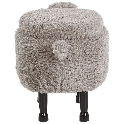 Pasture Pals Kids Grey Faux Fur Animal Stool With Hidden Storage And Sturdy Wooden Legs