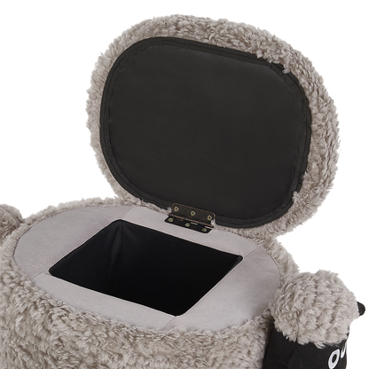 Pasture Pals Kids Grey Faux Fur Animal Stool With Hidden Storage And Sturdy Wooden Legs