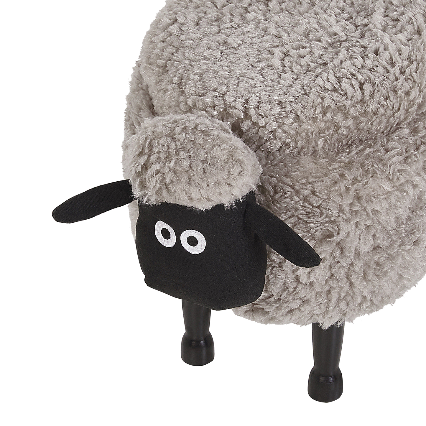 Pasture Pals Kids Grey Faux Fur Animal Stool With Hidden Storage And Sturdy Wooden Legs