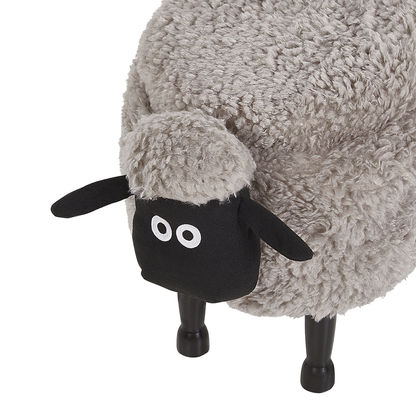 Pasture Pals Kids Grey Faux Fur Animal Stool With Hidden Storage And Sturdy Wooden Legs