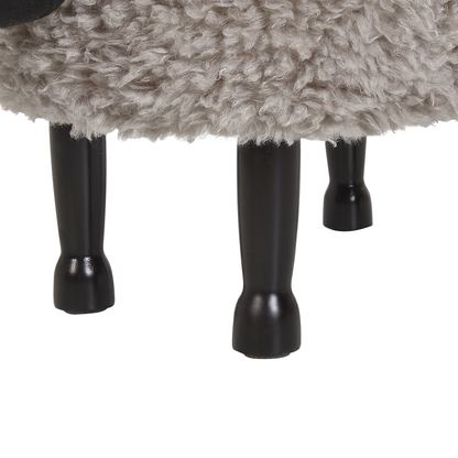 Pasture Pals Kids Grey Faux Fur Animal Stool With Hidden Storage And Sturdy Wooden Legs