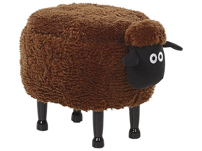 Kids Animal Stool Brown Faux Fur Footstool with Wood Legs