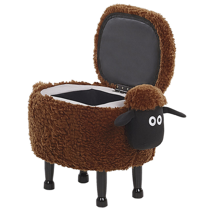 Kids Animal Stool Brown Faux Fur Footstool with Wood Legs