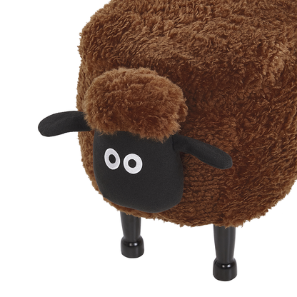 Kids Animal Stool Brown Faux Fur Footstool with Wood Legs
