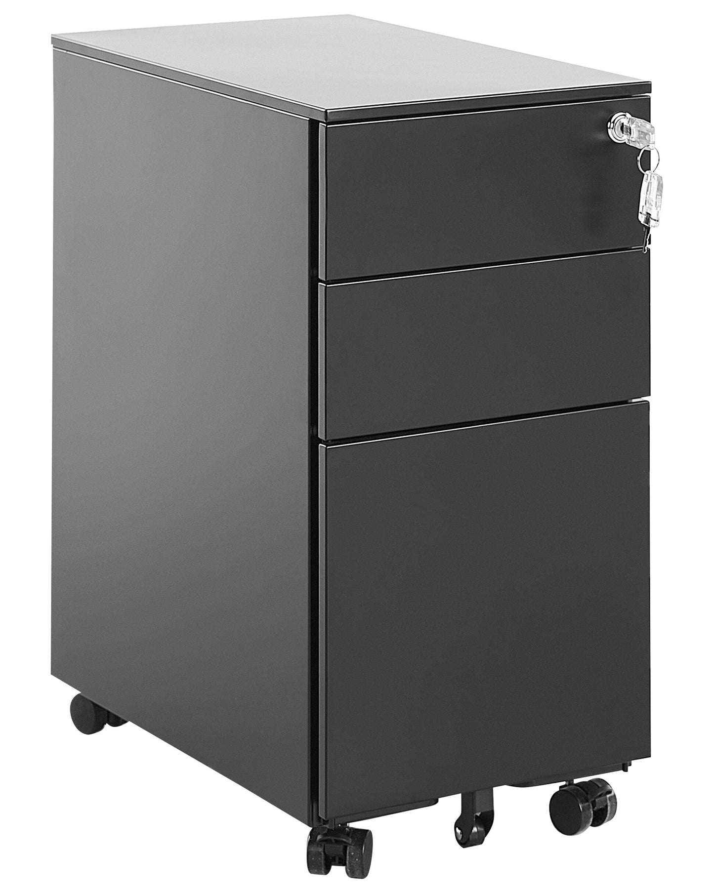 Premium Black Metal Storage Cabinet 3 Drawers Key Lock Castors