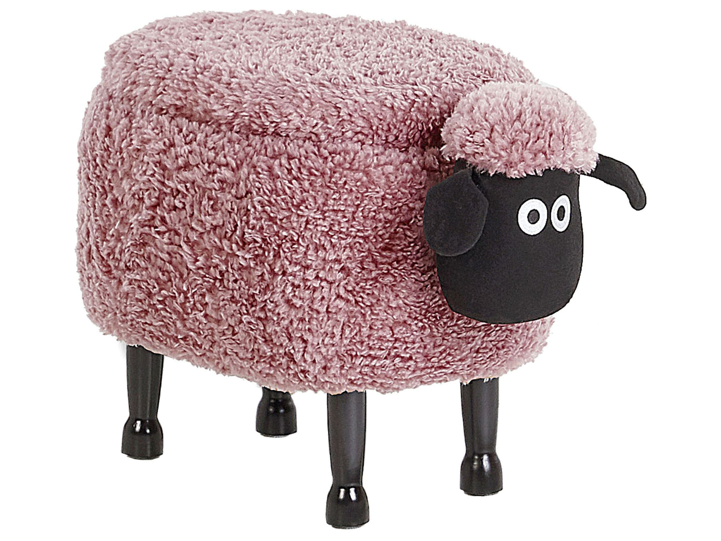 Pink Sheep Faux Fur Footstool With Storage Black Legs