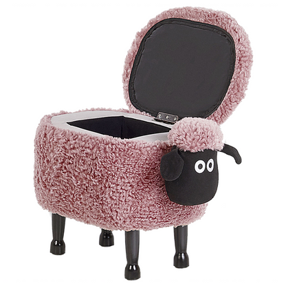 Pink Sheep Faux Fur Footstool With Storage Black Legs