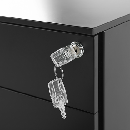 Premium Black Metal Storage Cabinet 3 Drawers Key Lock Castors