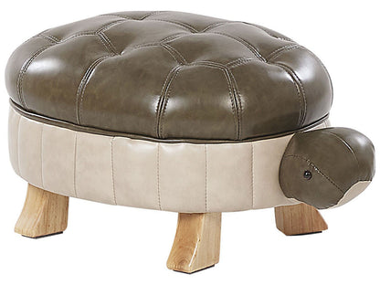Turtle Stool Green Faux Leather Footstool Wood Legs
