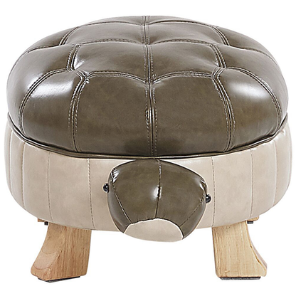 Turtle Stool Green Faux Leather Footstool Wood Legs