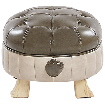 Turtle Stool Green Faux Leather Footstool Wood Legs