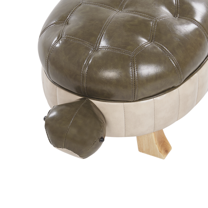 Turtle Stool Green Faux Leather Footstool Wood Legs