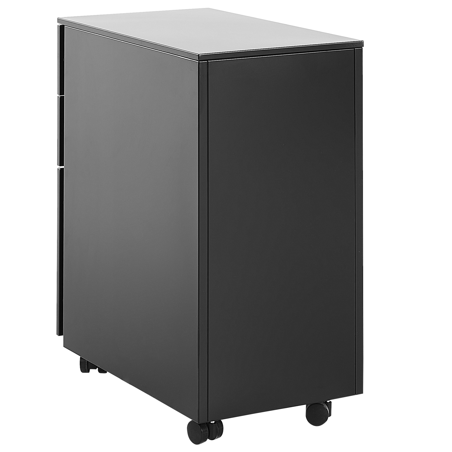 Premium Black Metal Storage Cabinet 3 Drawers Key Lock Castors