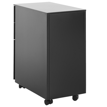 Premium Black Metal Storage Cabinet 3 Drawers Key Lock Castors