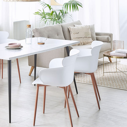 Set Of 2 White Dining Chairs Ergonomic Back Metal Legs