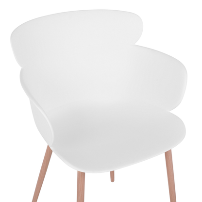 Set Of 2 White Dining Chairs Ergonomic Back Metal Legs