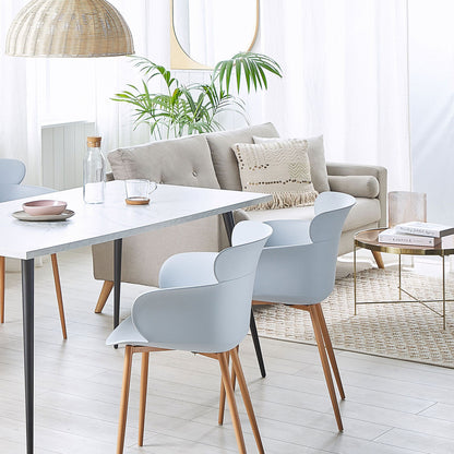 Grey Dining Chairs Set of 2 With Ergonomic Back and Metal Legs