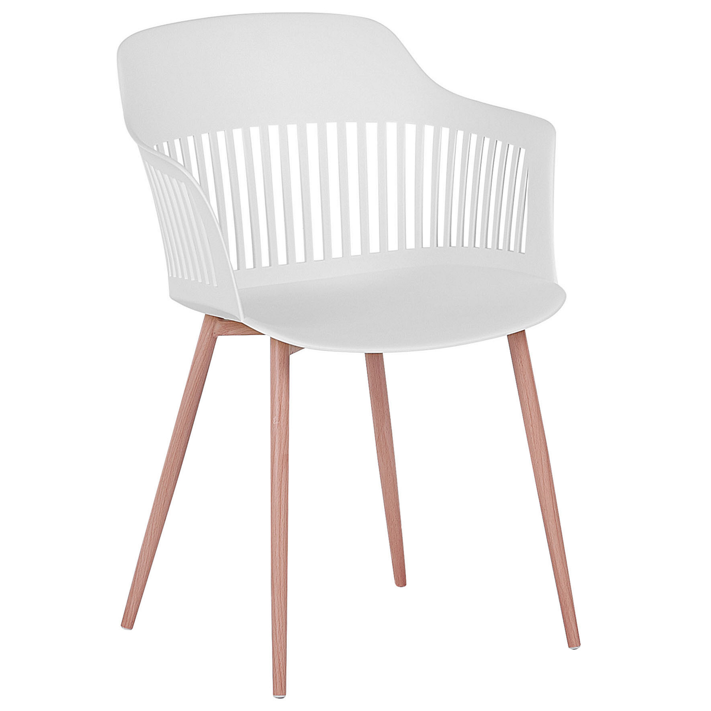 Set Of 2 White Synthetic Dining Chairs With Openwork Back Metal Legs