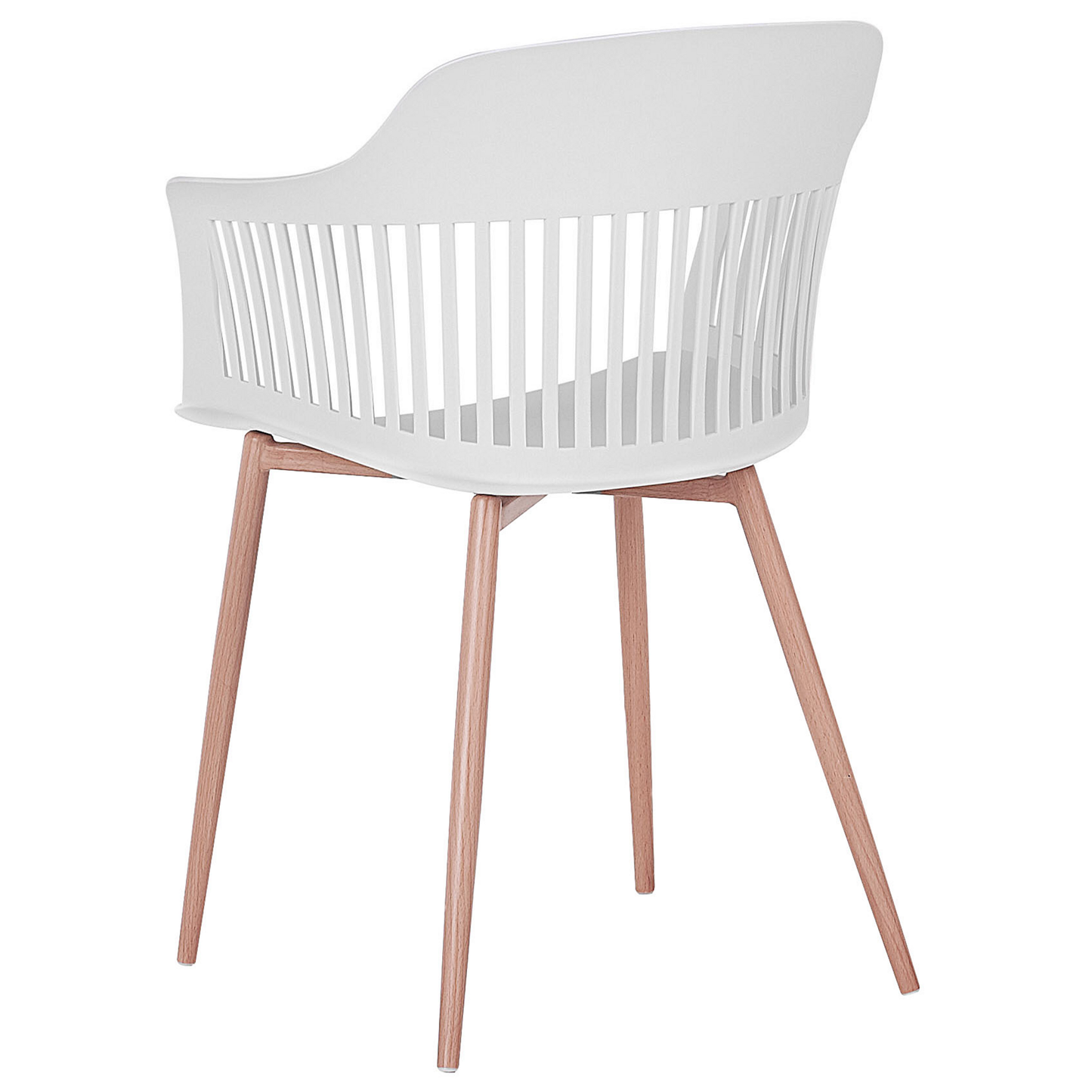 Set Of 2 White Synthetic Dining Chairs With Openwork Back Metal Legs