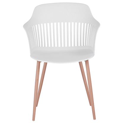 Set Of 2 White Synthetic Dining Chairs With Openwork Back Metal Legs