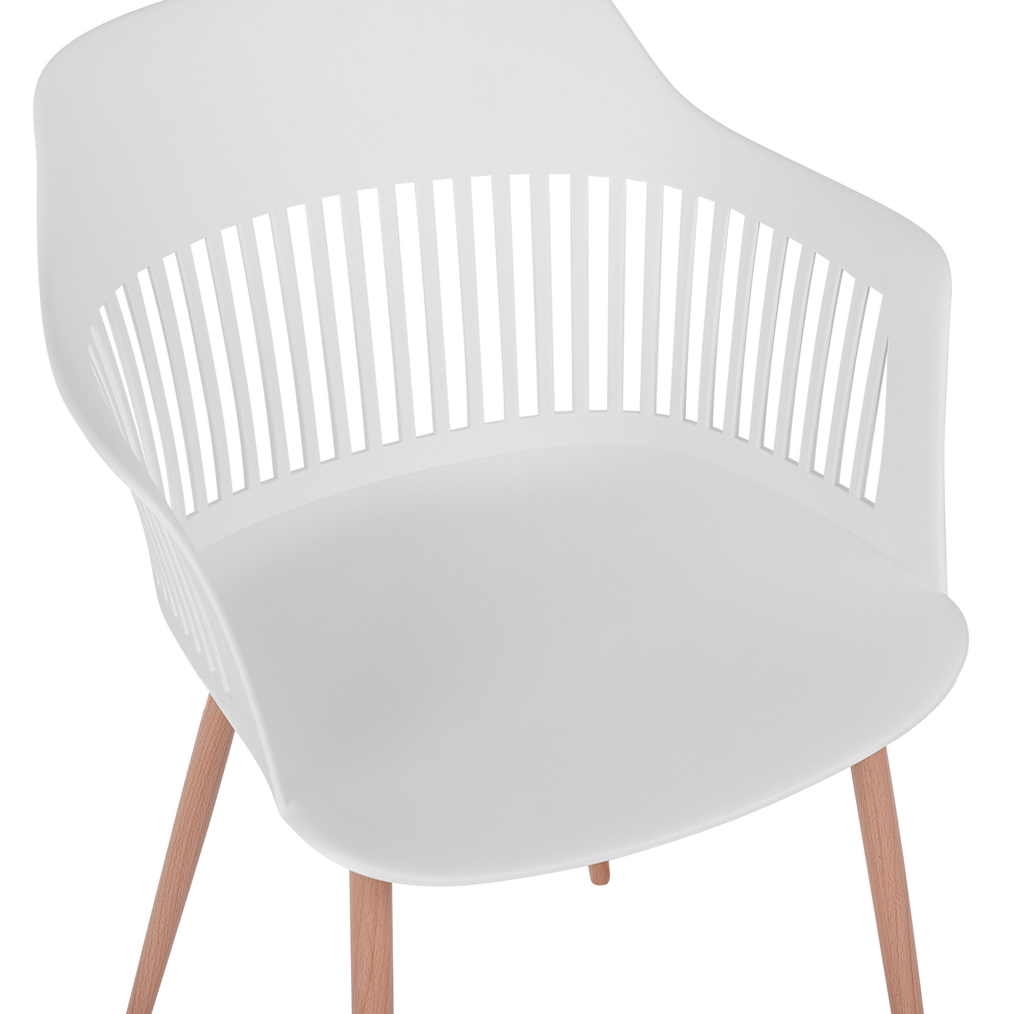 Set Of 2 White Synthetic Dining Chairs With Openwork Back Metal Legs