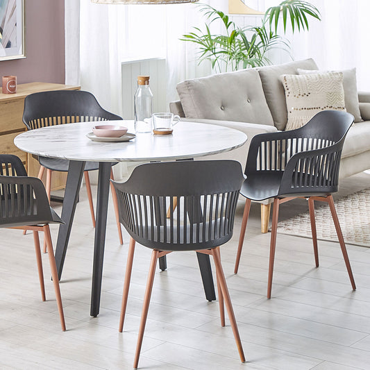 Set Of 2 Black Synthetic Dining Chairs With Open Back