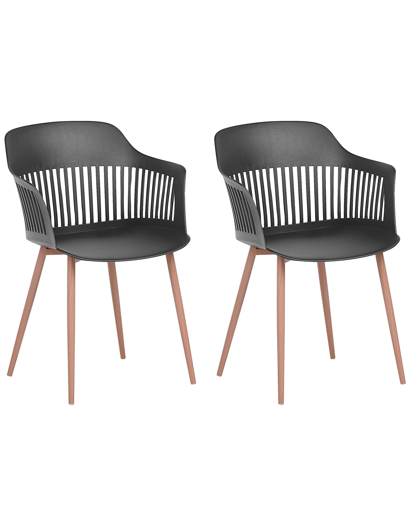Set Of 2 Black Synthetic Dining Chairs With Open Back