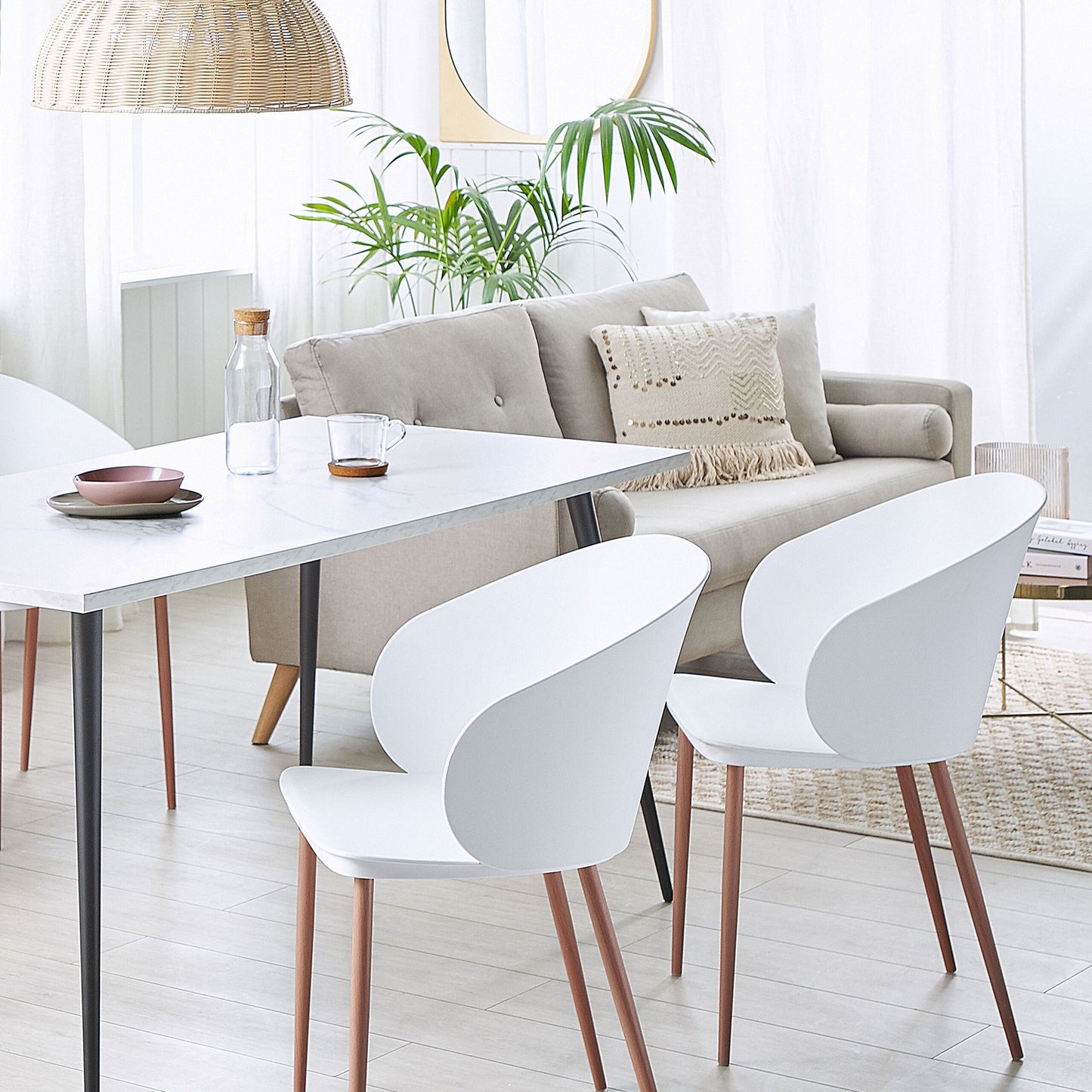 Dining Chairs Set of 2 White Synthetic Material Metal Legs