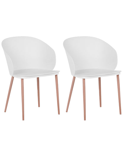 Dining Chairs Set of 2 White Synthetic Material Metal Legs