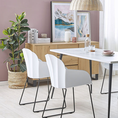 Dining Chairs Set Of 2 White Synthetic With Black Metal Legs