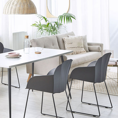 Black Dining Chairs Set Of 2 With Synthetic Upholstery And Black Metal Legs Modern Formed Back