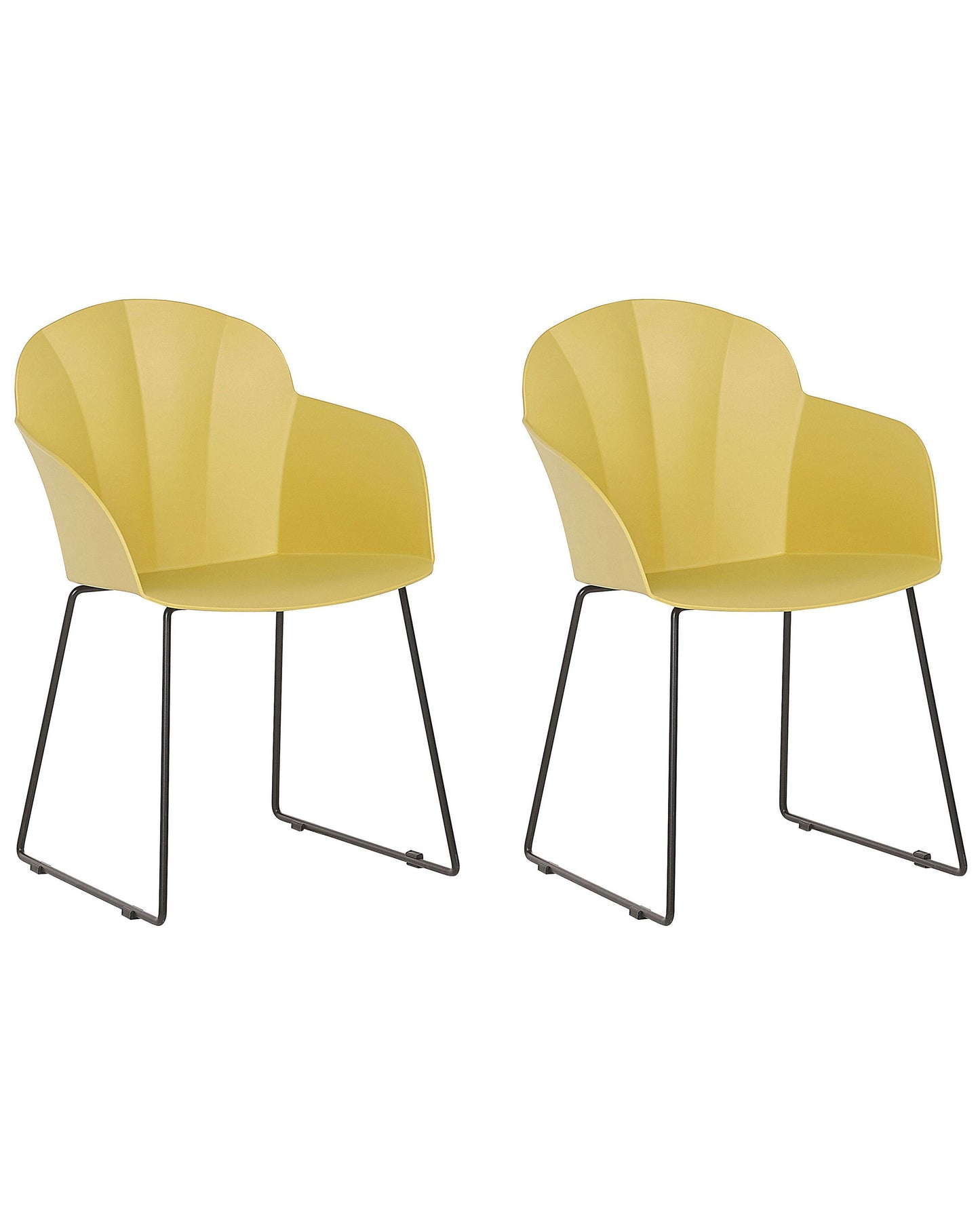 Zenith Yellow Synthetic Dining Chairs Set Of 2 With Black Metal Legs