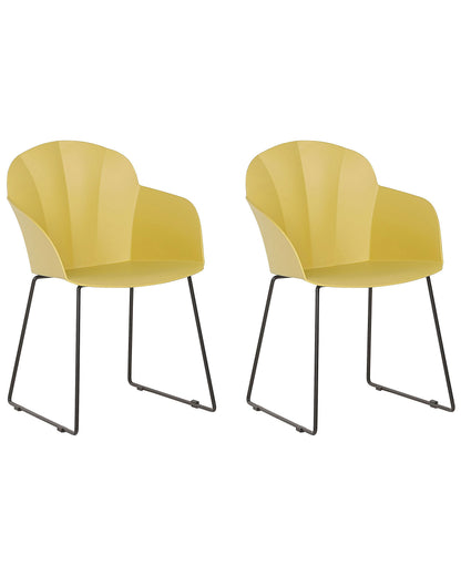 Zenith Yellow Synthetic Dining Chairs Set Of 2 With Black Metal Legs