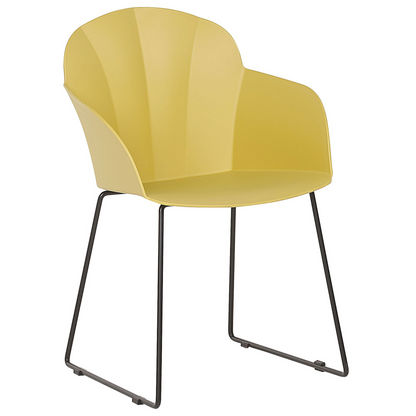 Zenith Yellow Synthetic Dining Chairs Set Of 2 With Black Metal Legs