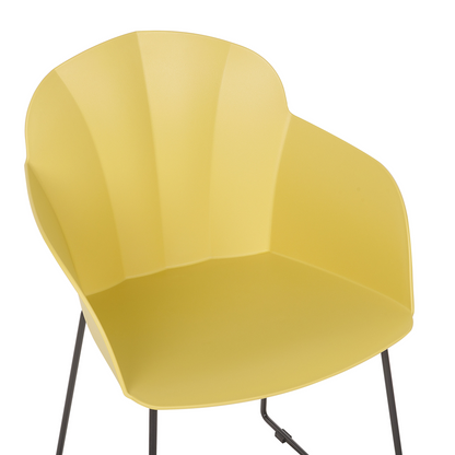 Zenith Yellow Synthetic Dining Chairs Set Of 2 With Black Metal Legs