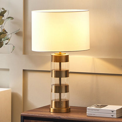 Table Lamp Gold Glass Base With White Drum Shade