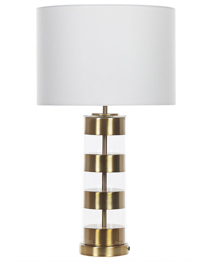 Table Lamp Gold Glass Base With White Drum Shade