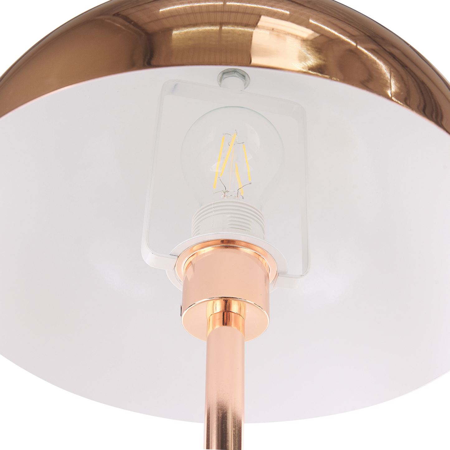 Table Lamp With Glossy Copper Round Shade And Sleek Metal Base For Modern Interiors