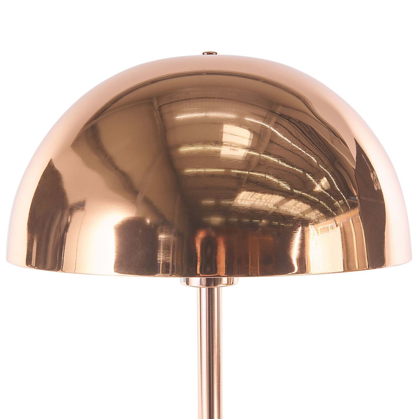 Table Lamp With Glossy Copper Round Shade And Sleek Metal Base For Modern Interiors