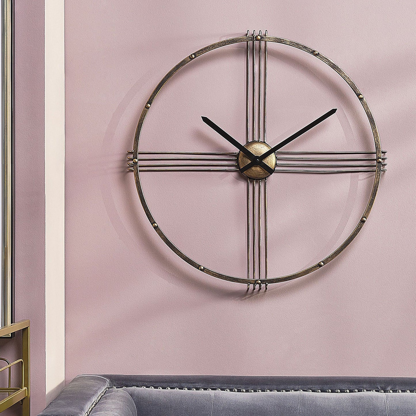 Gold Iron Frame Wall Clock 64cm Minimalist No Numerals